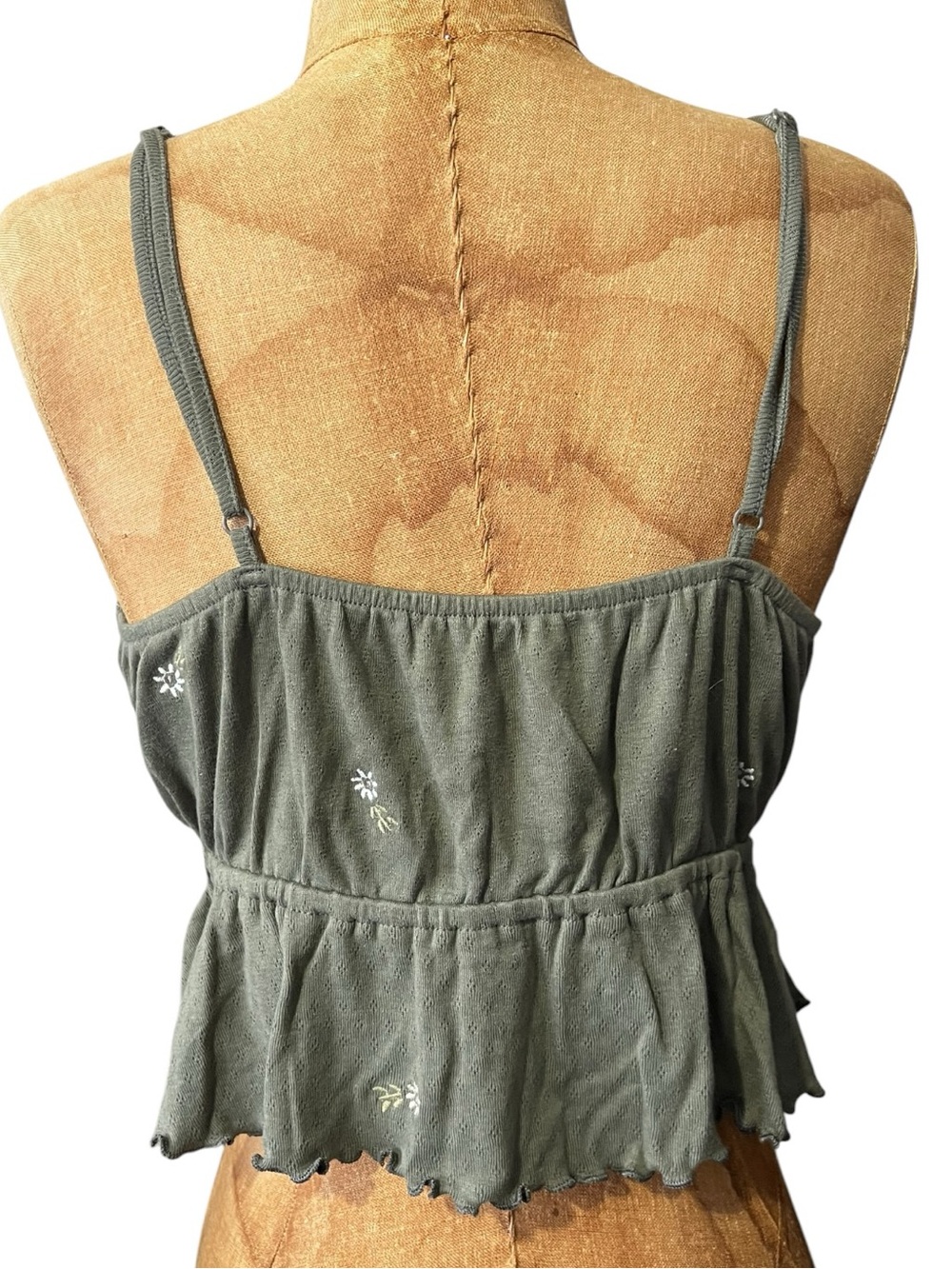American Eagle Outfitters Olive Green Floral Smocked Peplum Cami NWT M - Picture 3 of 8